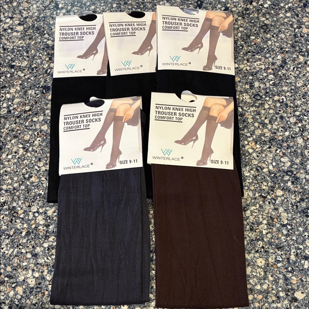 Women's Nylon Knee High Socks - Black and Brown